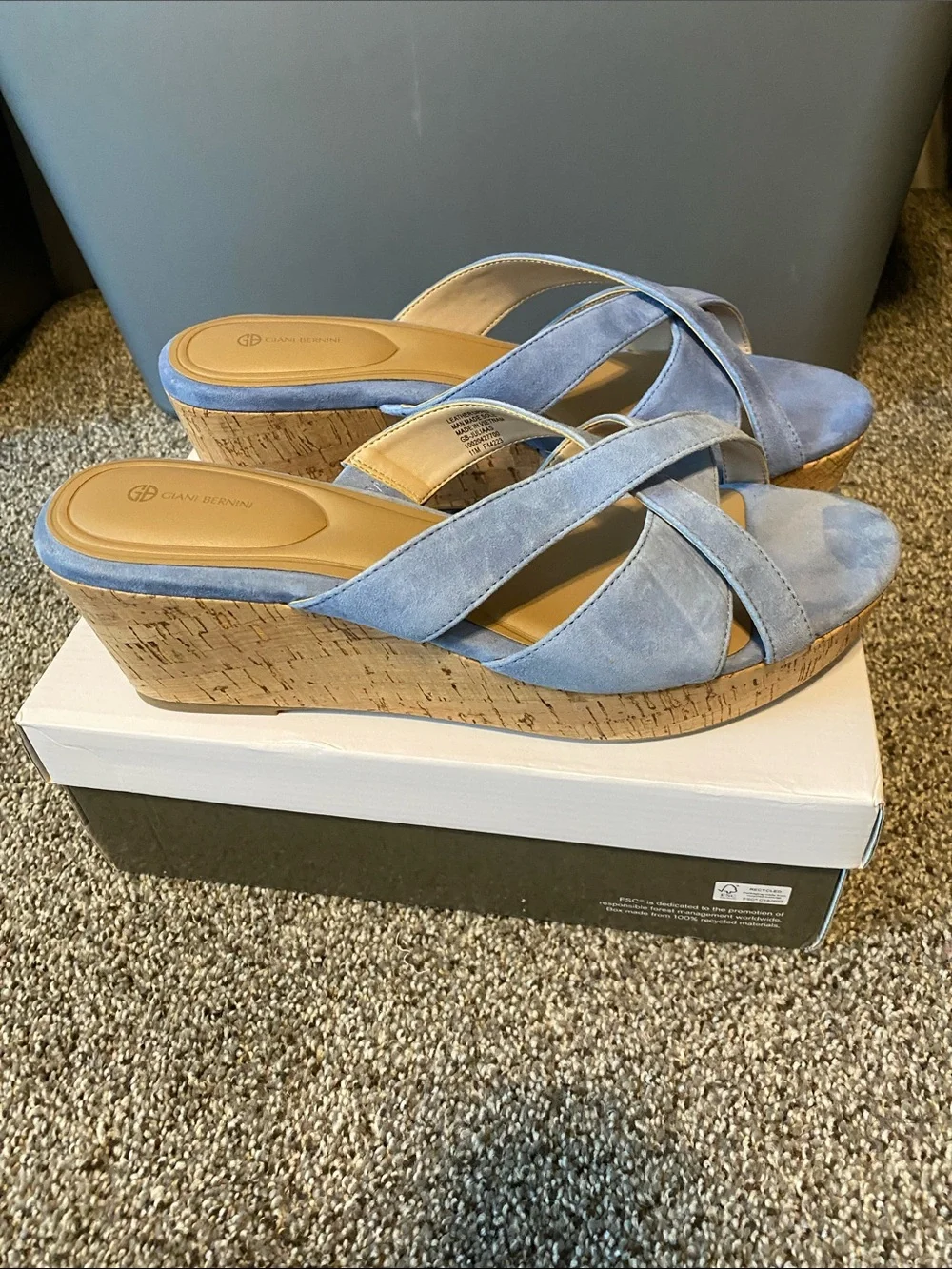 Gianni Bini Light Blue Suede Crisscross Wedge Sandals